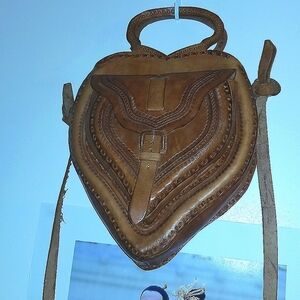Antique Leather Bag Merida, Yucatan, Mexico 1994 Lt Brown  56" Tie-On Strap
